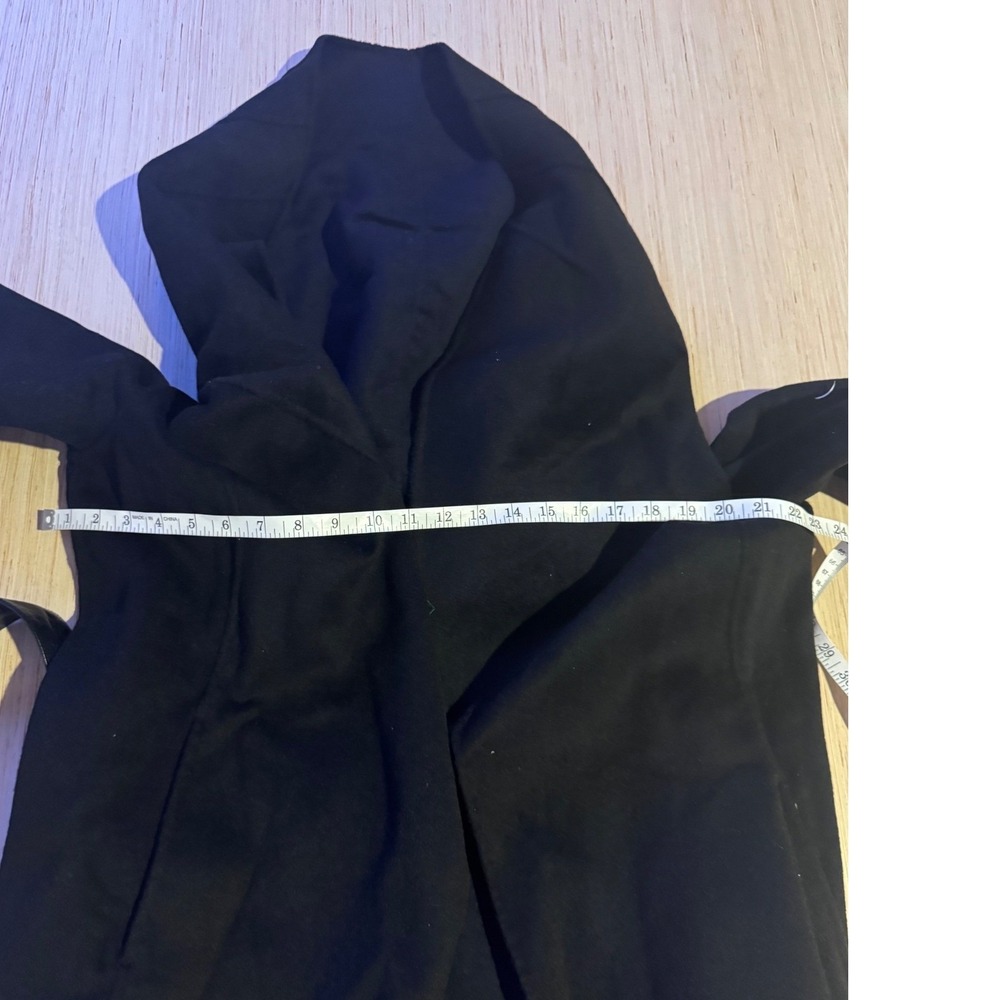 Lauren Ralph Lauren Black Wool Blend Hooded Wrap Coat Leather Belt 14 NWT 26 - Picture 4 of 6